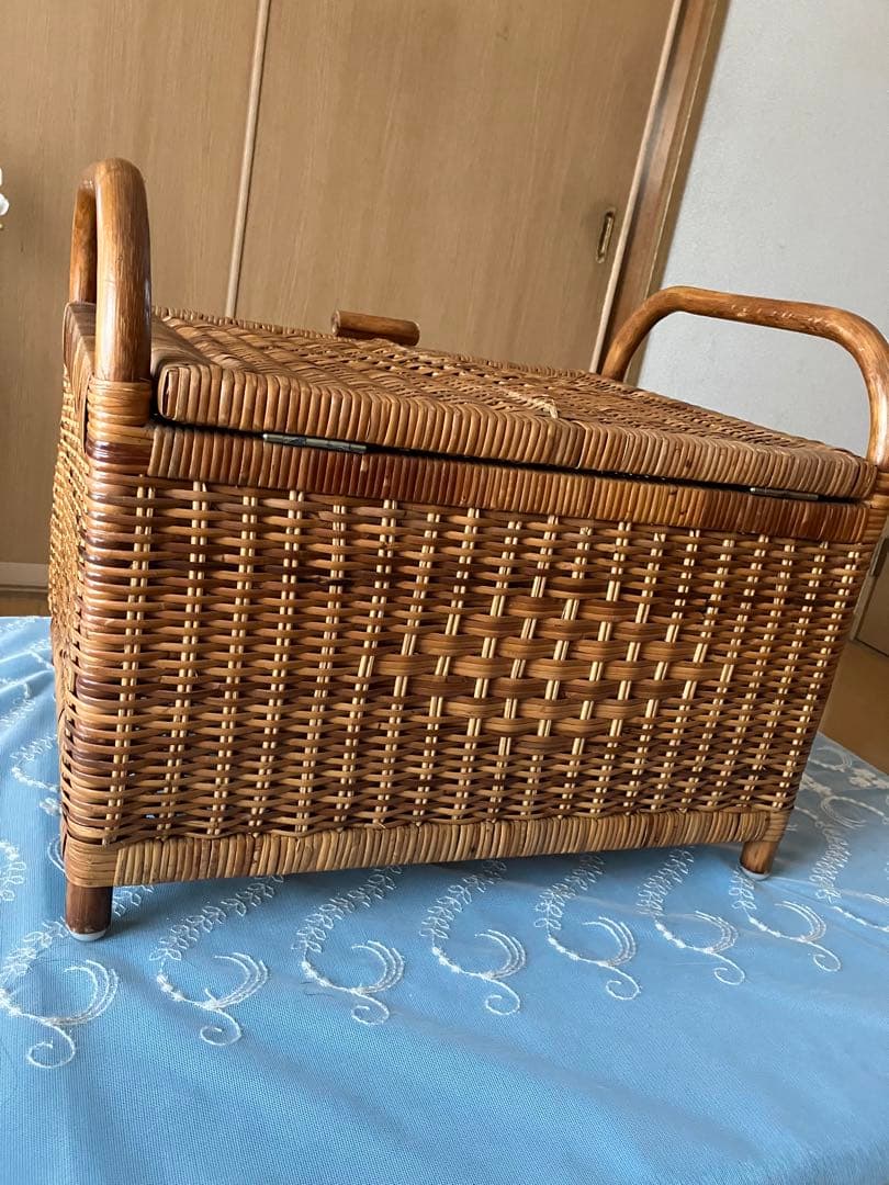 ヴィンテージ❤️ラタン　蓋付きバスケット　昭和　レトロ