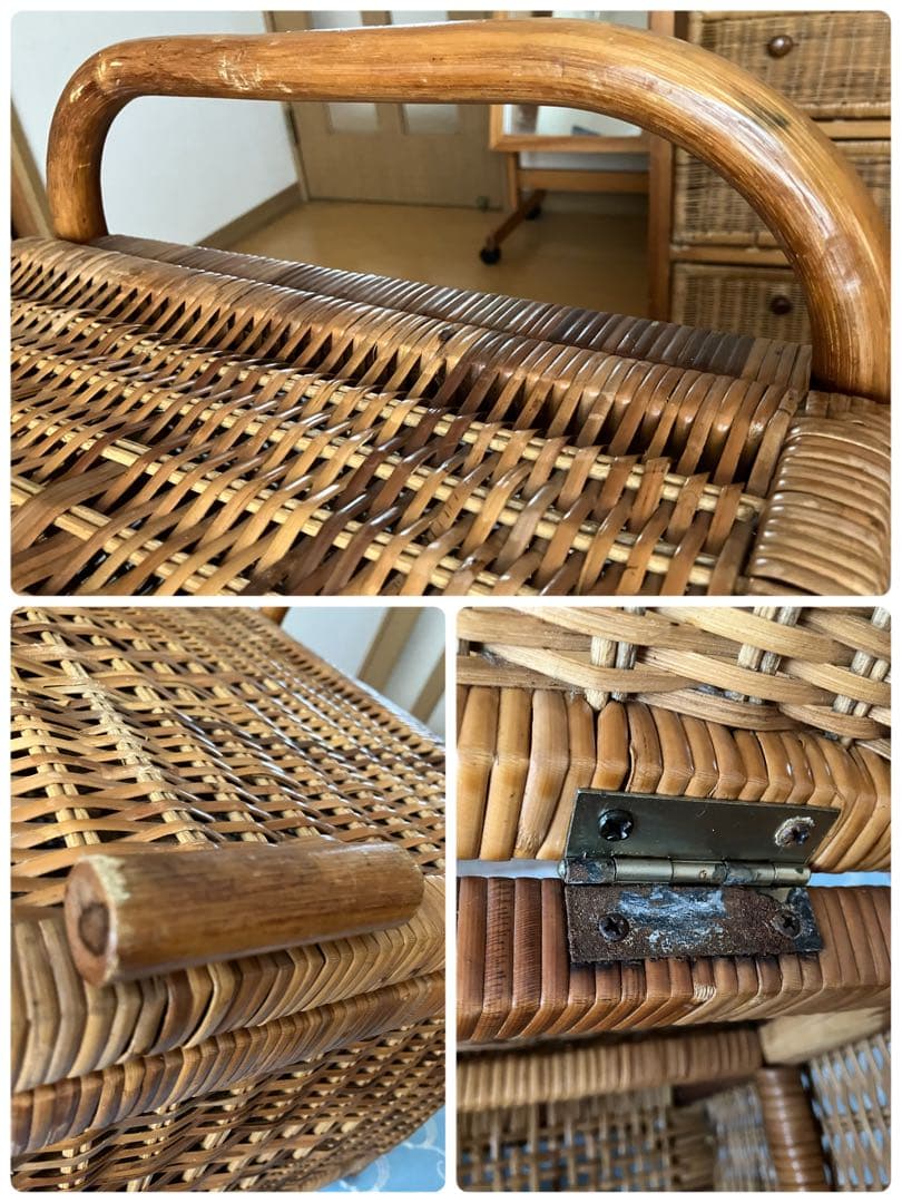 ヴィンテージ❤️ラタン　蓋付きバスケット　昭和　レトロ