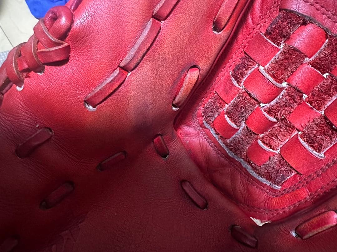 プロ支給品グローブ赤 ザナックス硬式野球グローブ 43刺繍有り