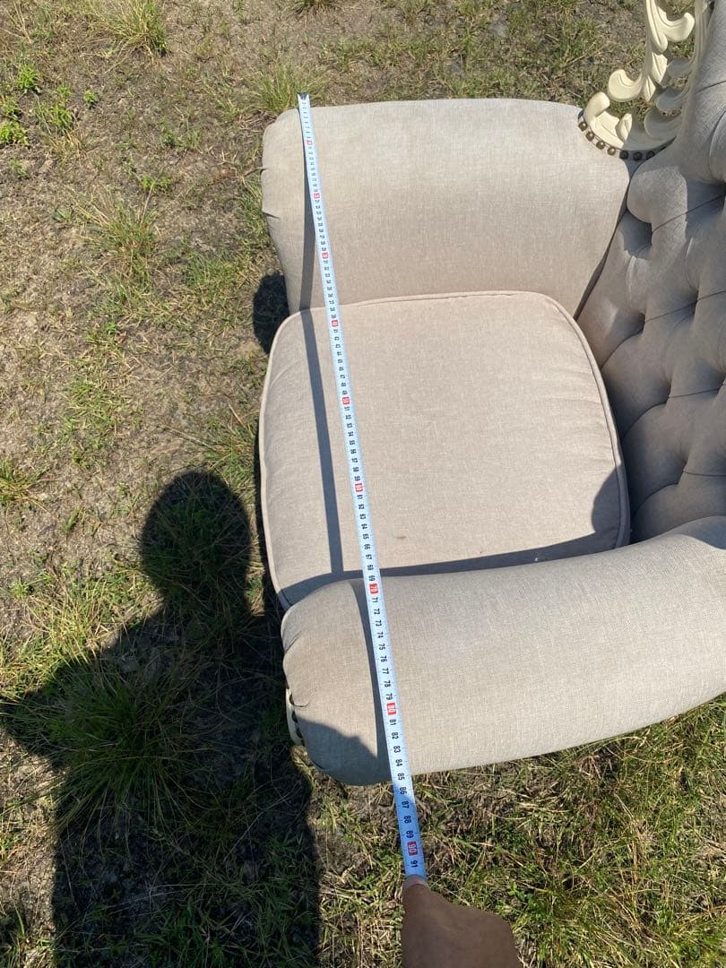 姫系　グレー　ホワイト　ロココ調　アンティーク調　猫足　1人掛けソファ