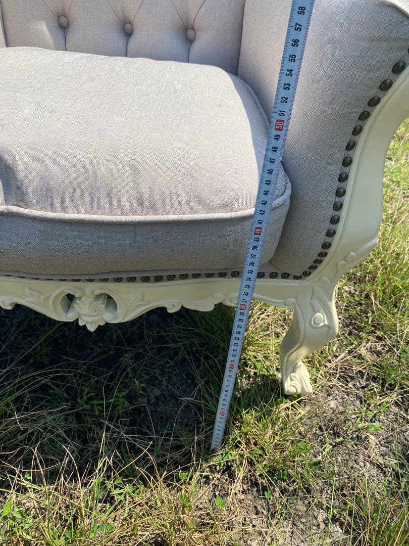 姫系　グレー　ホワイト　ロココ調　アンティーク調　猫足　1人掛けソファ