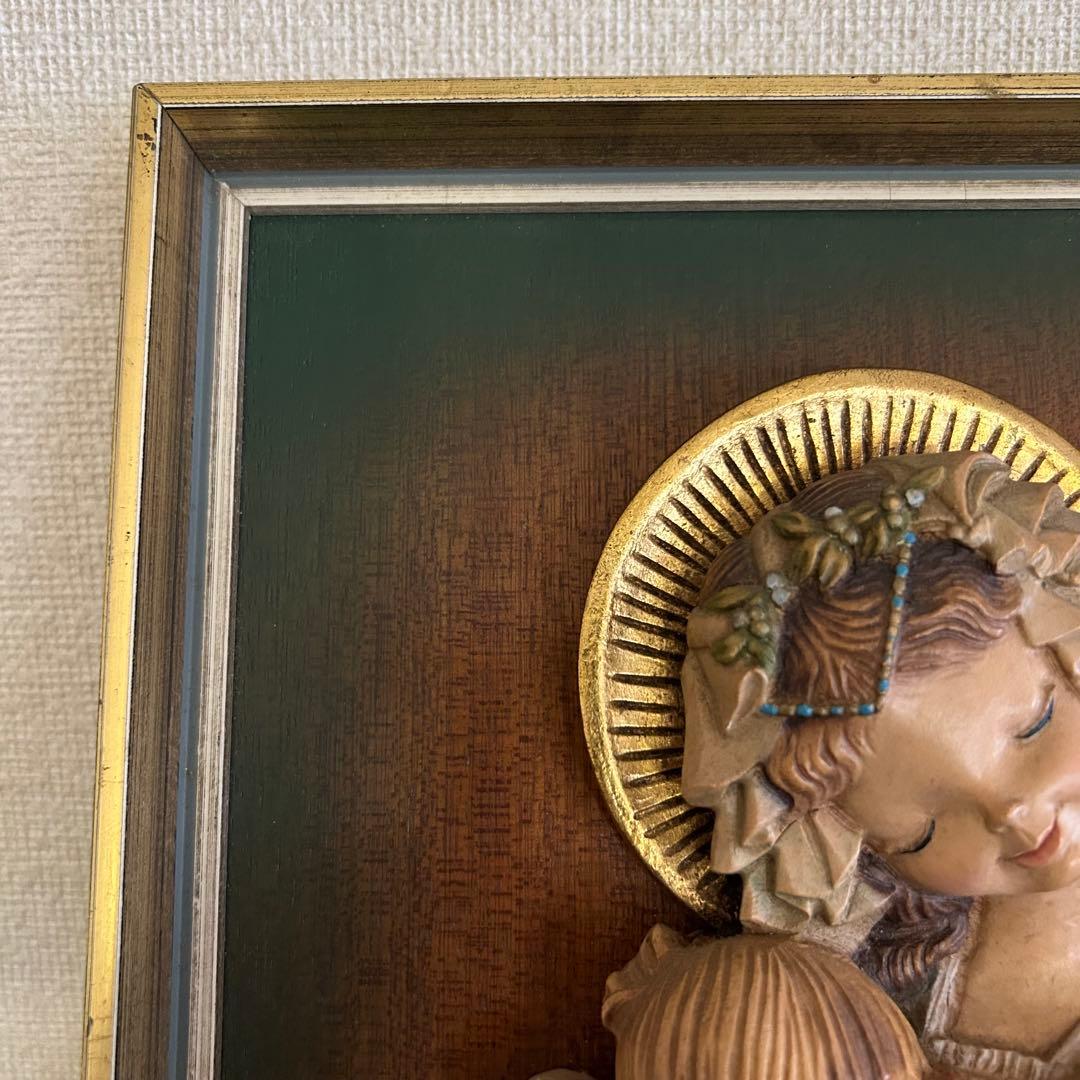 稀【聖母子と天使の壁掛け】ANRI アンリ人形　アンリ木彫り　母の日　クリスマス