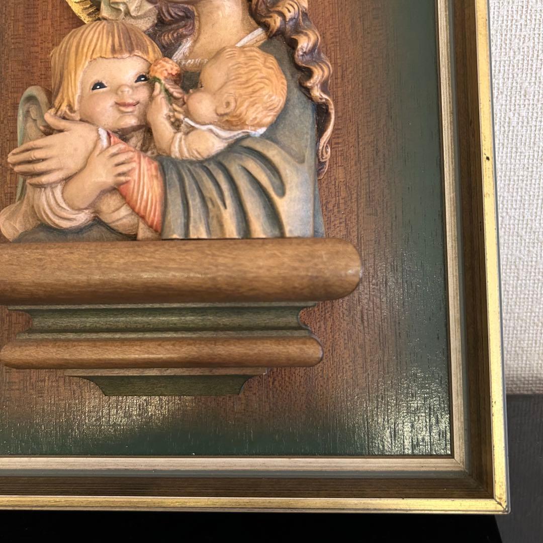 稀【聖母子と天使の壁掛け】ANRI アンリ人形　アンリ木彫り　母の日　クリスマス