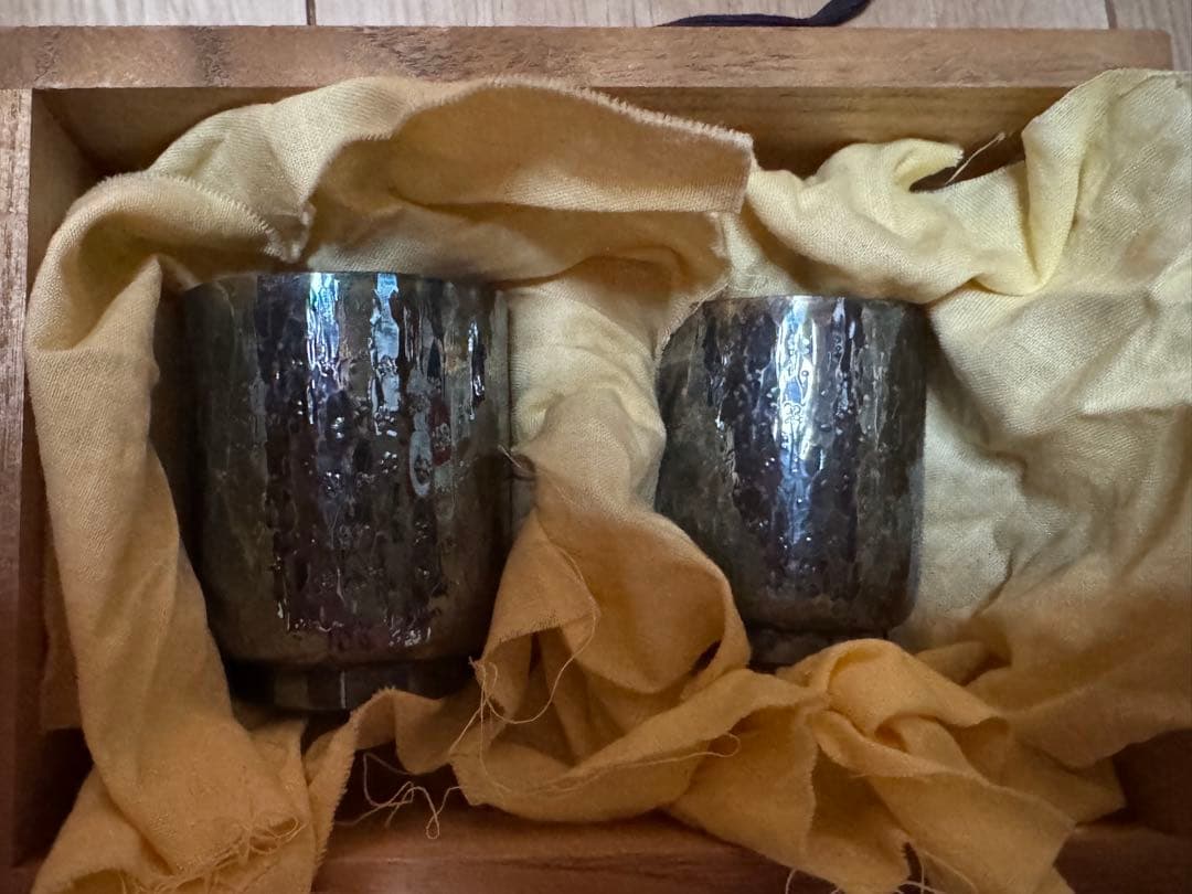 銀製 湯器 お猪口 木箱付き 夫婦湯呑み シルバー アンティーク