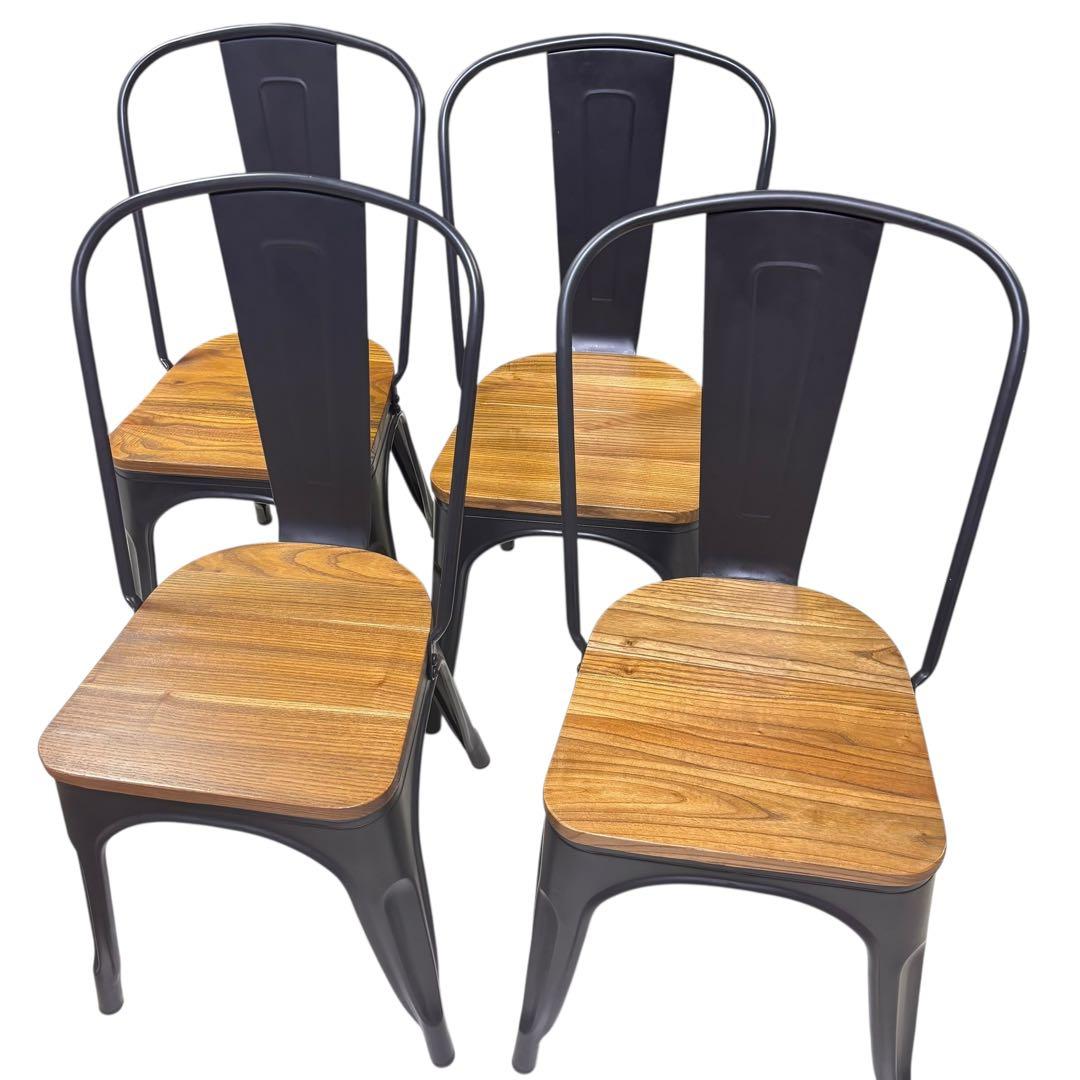 メタルチェア ウッド スタッキング ブルックリン インダストリアル　4脚セット