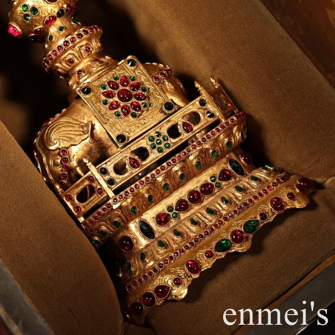 中国古美術・旧蔵鎏金の太平ぞう・純手作り・純銅製・高浮彫・置物・文房・風水開運