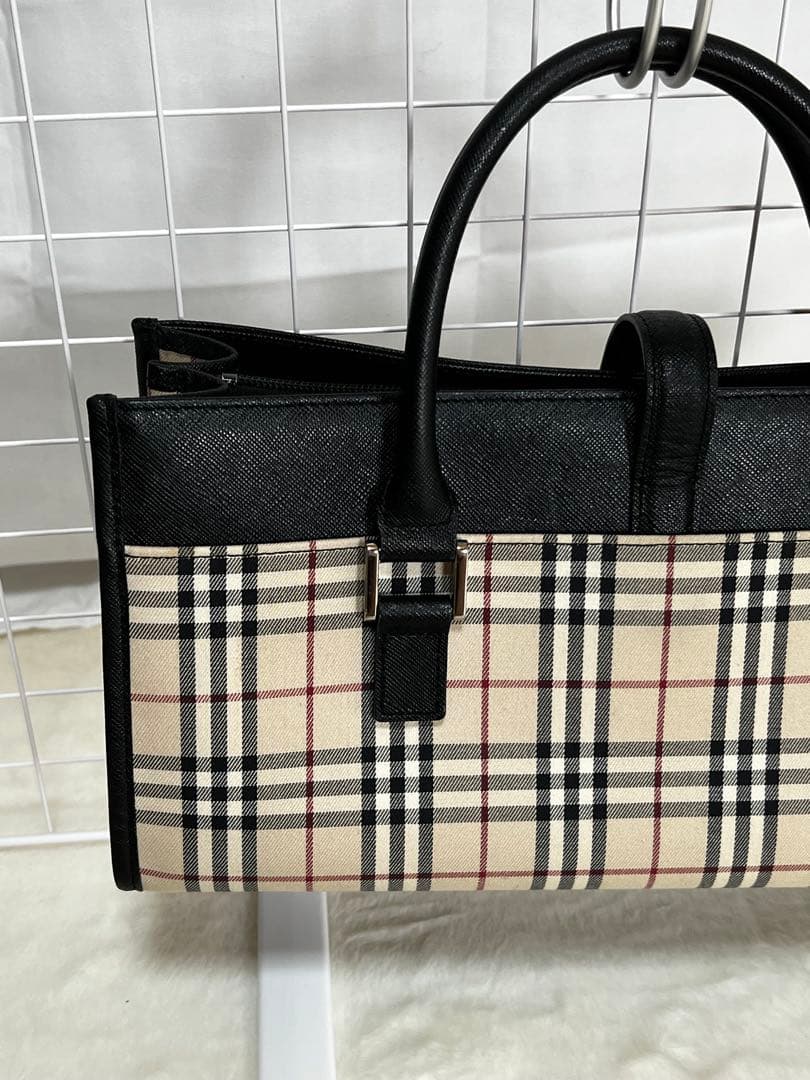 美品　バーバリー　BURBERRY　ハンドバッグ　スクエア　ノバチェック　ベルト