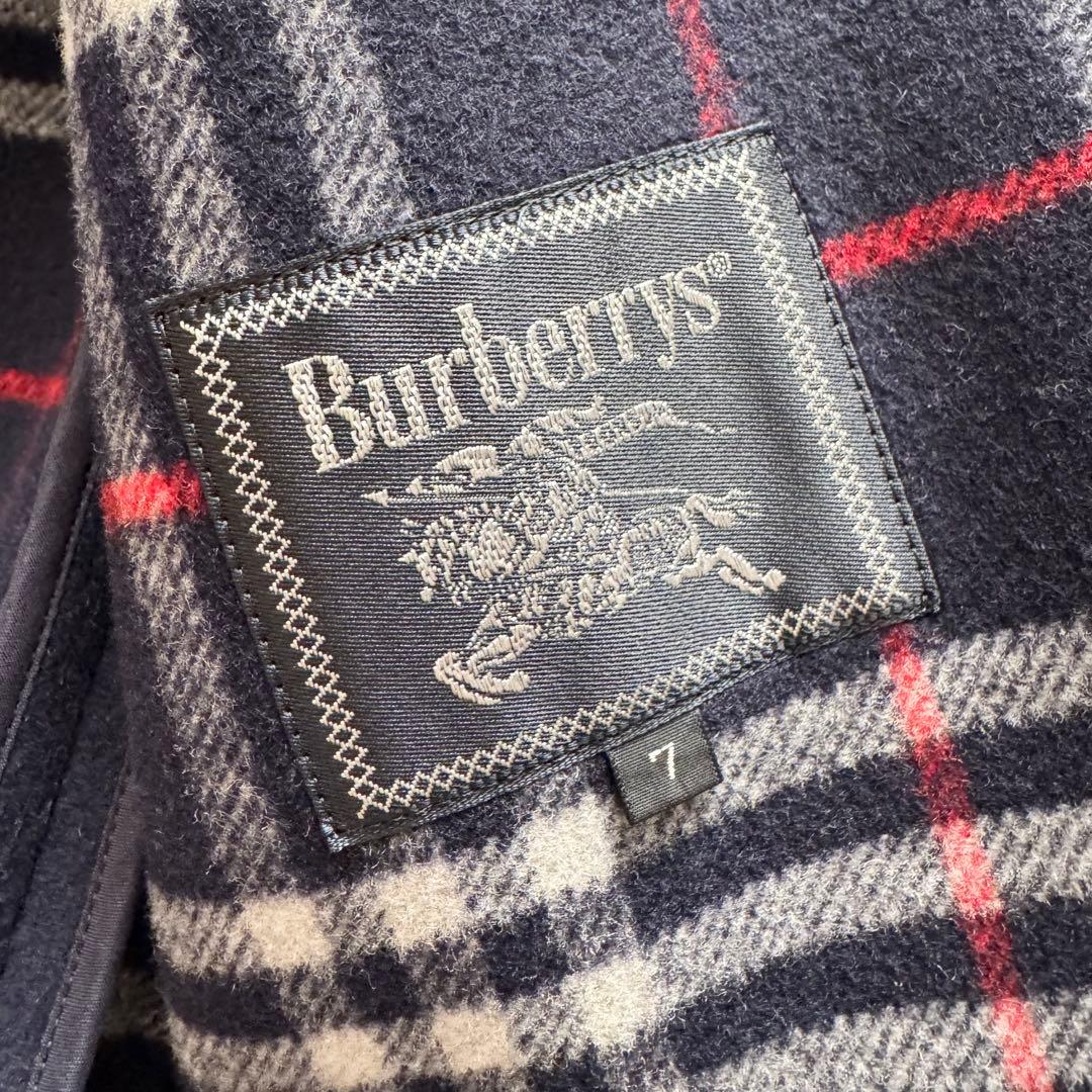 バーバリーズ　コート　ダブルフェイス　ノバチェック　カシミヤ混　7　紺　金ボタン