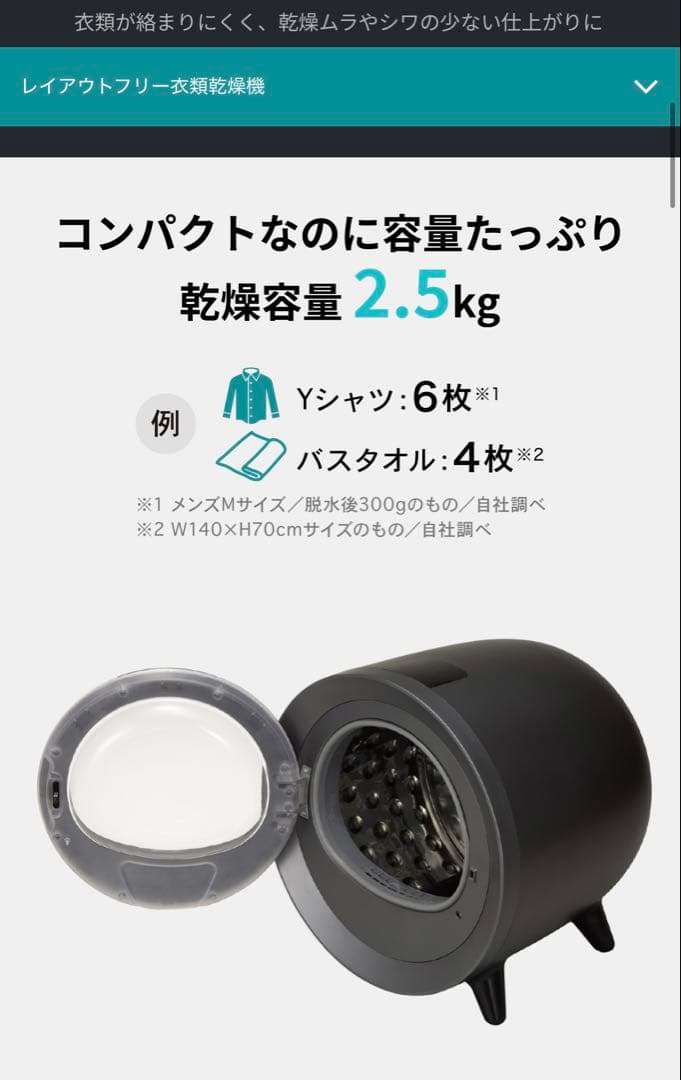 電気式衣類乾燥機 ブラック 2.5kg