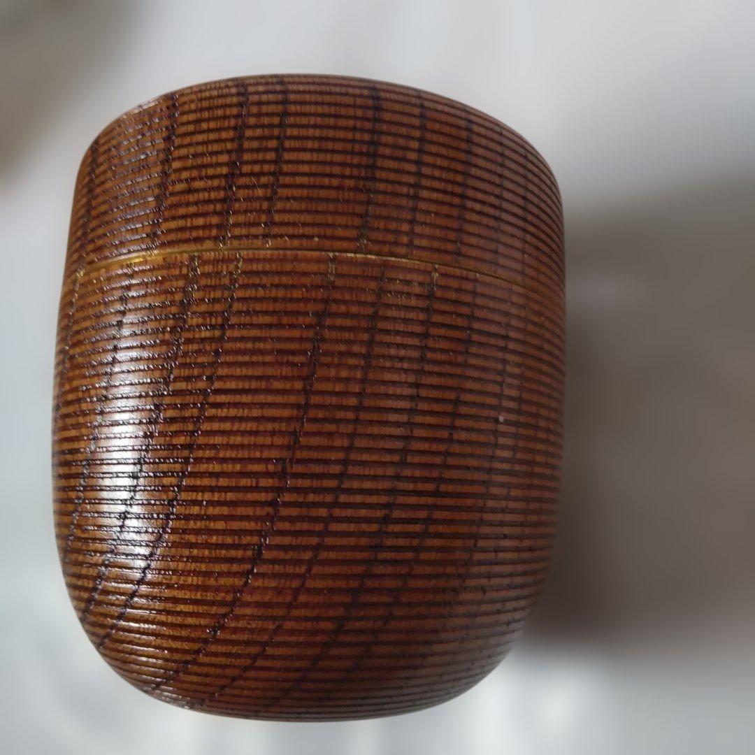 畑幸春 作 千筋 木目 中棗 内金張 共箱 漆器 漆芸 棗 抹茶 茶道具 美品