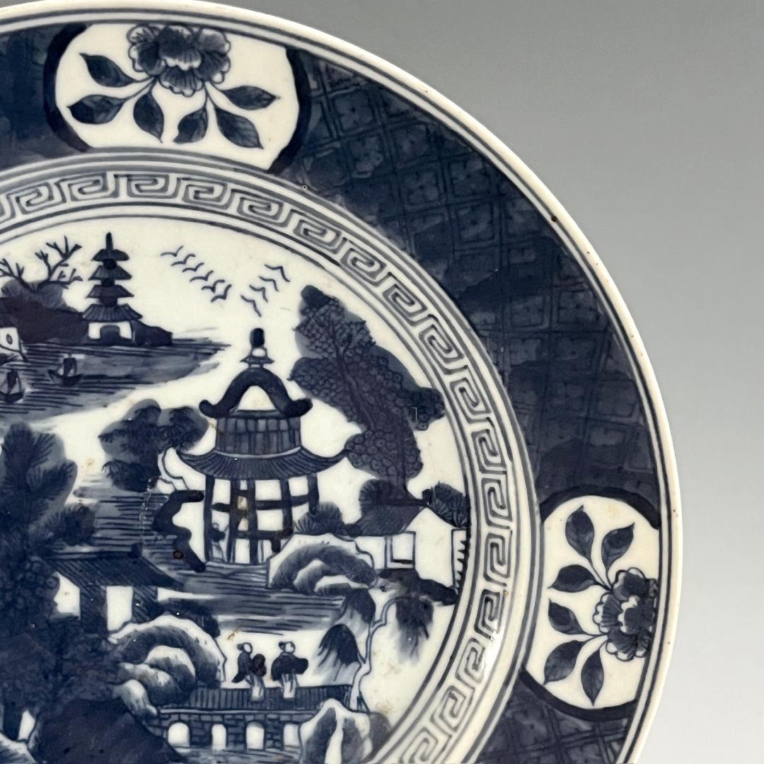 唐物 青花楼閣山水人物紋盤 清朝期 中国美術 古玩 SN624