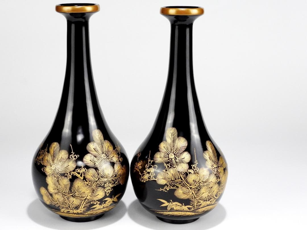 時代 輪島塗 沈金 松竹梅 酒器揃 徳利 一対