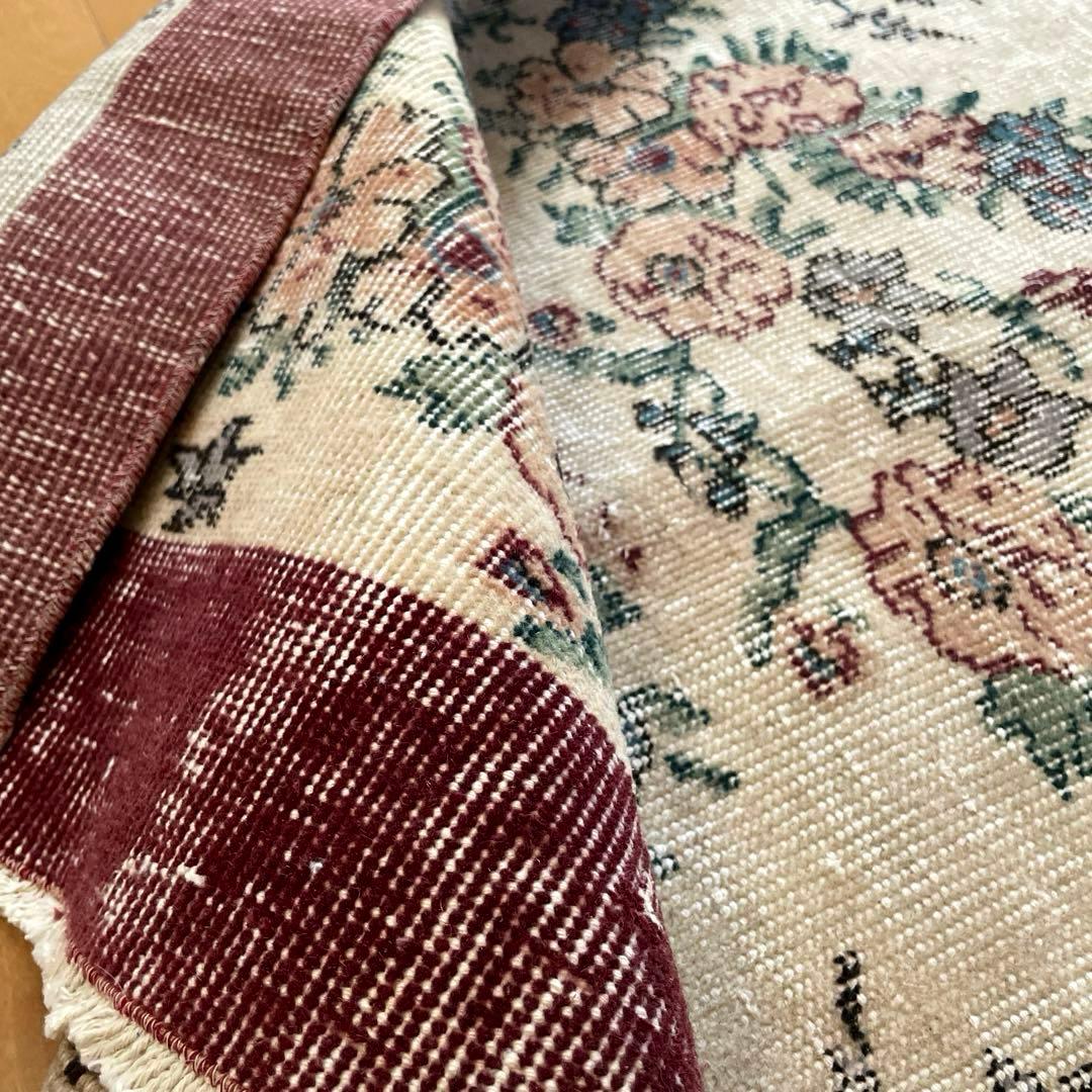 104×200 キナリ×ボルドー　薔薇の街　トルコヴィンテージラグ