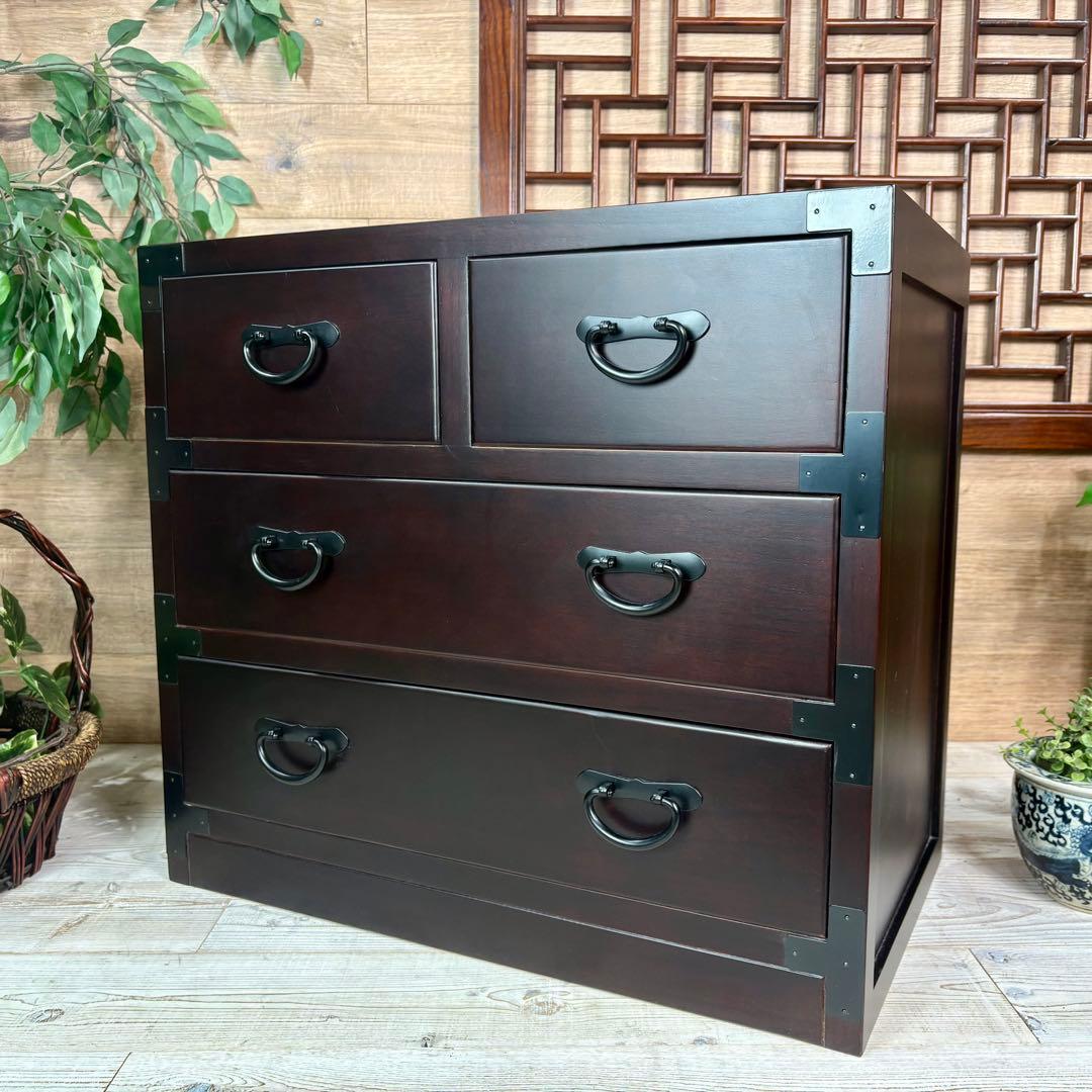 民芸家具和箪笥三段四つ引き木製桐材天然無垢収納家具飾り棚和タンス和室和風チェスト