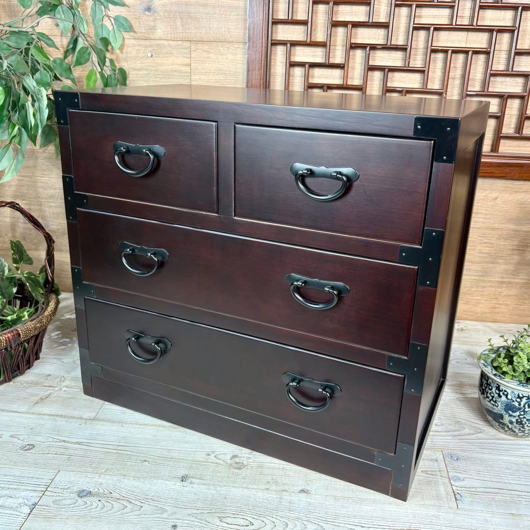 民芸家具和箪笥三段四つ引き木製桐材天然無垢収納家具飾り棚和タンス和室和風チェスト