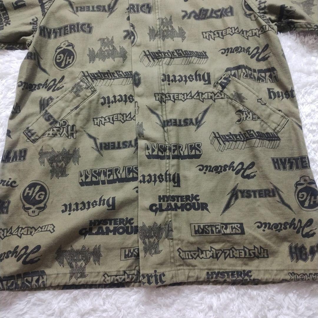 【美品】ヒステリックグラマー　総柄モッズコート　袖リブ　スカルワッペン　カーキ系