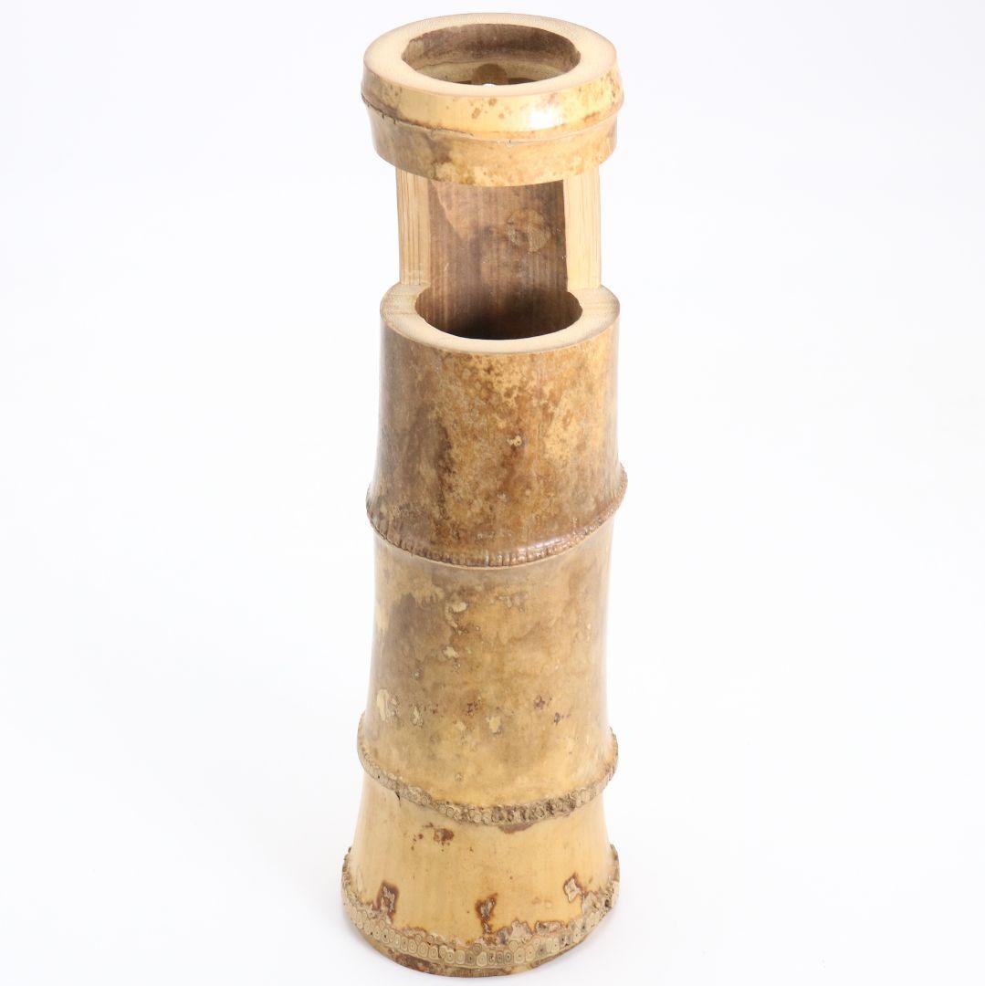 黒田正玄作 竹一重切花生 竹花入 裏千家十五代鵬雲斎書 茶道具　AZ751　DD