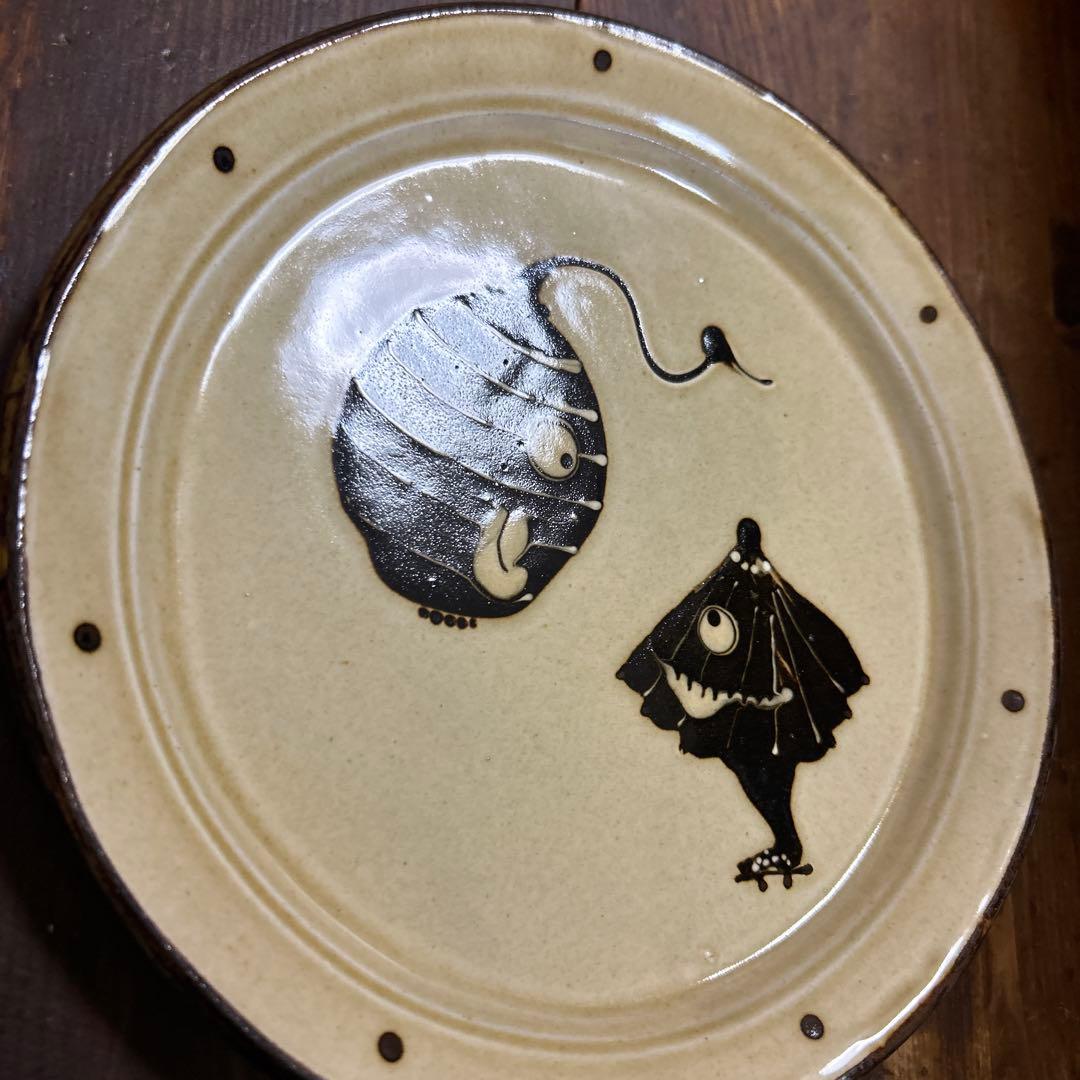 作家　陶芸作家　スリップウェア　お化け　ばけばけ　ちょうちん　傘お化け　7寸皿