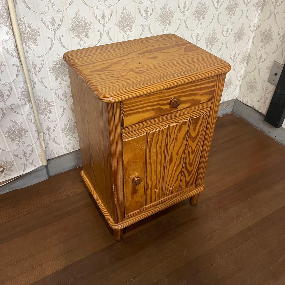 【アンティーク】木製 パイン材 電話台 サイドチェスト 収納棚 古家具 古民家