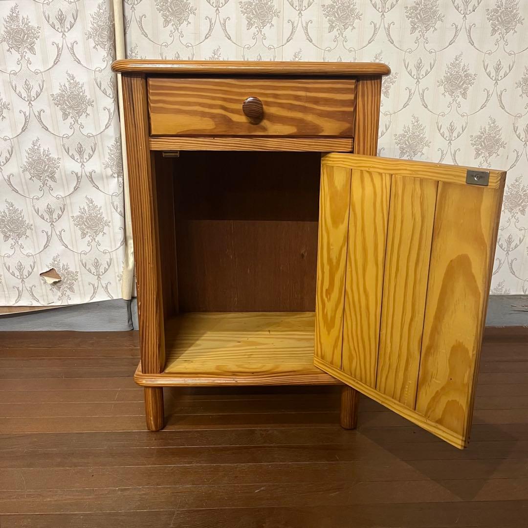 【アンティーク】木製 パイン材 電話台 サイドチェスト 収納棚 古家具 古民家