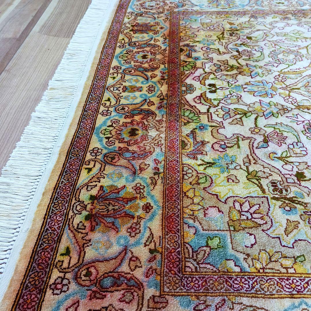 Y3183 高級ペルシャ絨毯 イラン シルク100% 手織り64万ノット