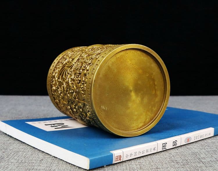 銅器 盤竜の 筆箱 書道具 文房具 現代工芸品 美術品 置物