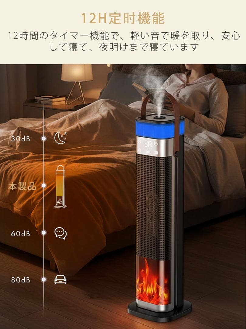セラミックヒーター 加湿 空気清浄 即暖 首振り 省エネ 静音　多機能ヒーター