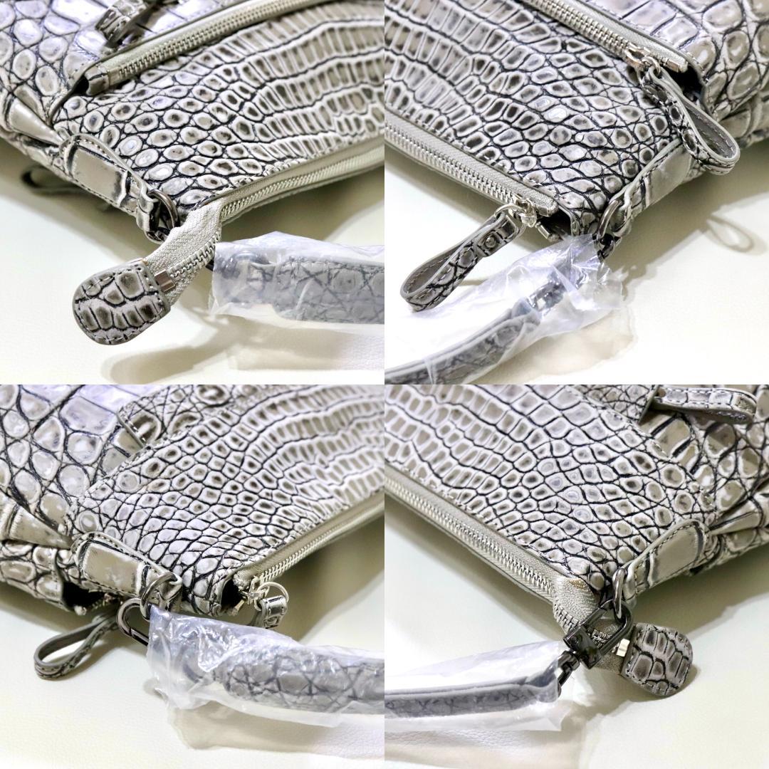 マットクロコダイル 2WAY トート＆ショルダーバッグ グレー