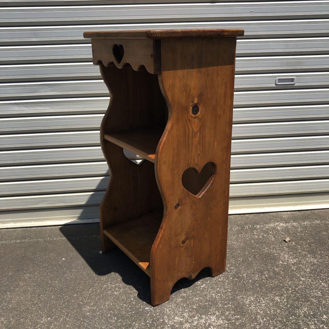 カントリー家具 ハートが可愛い！ パイン材 2段ラック 飾り棚 花台 送料無料