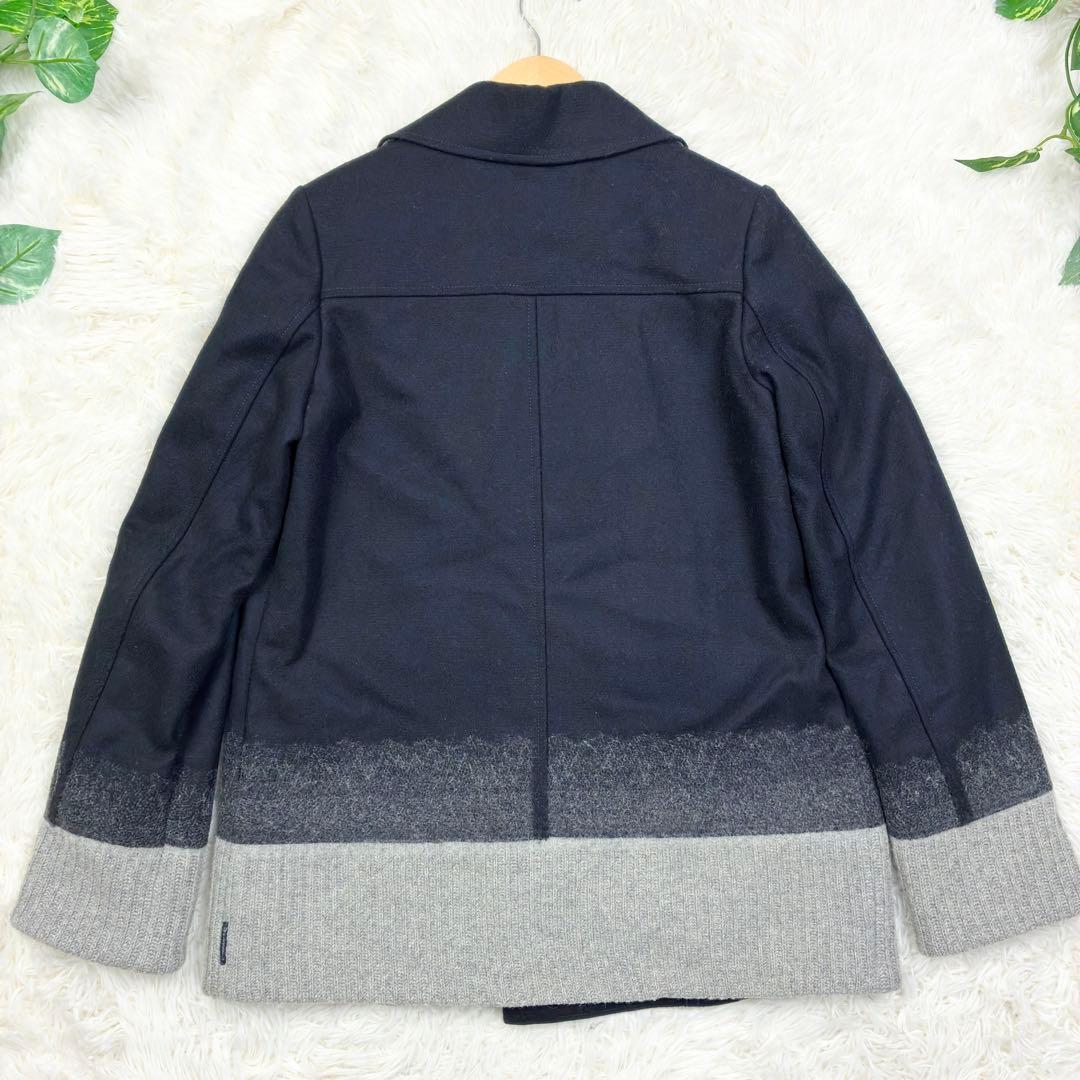 美品　アルマーニジュニア　ウールメルトン　ニット切替　ピーコート　14A　紺色