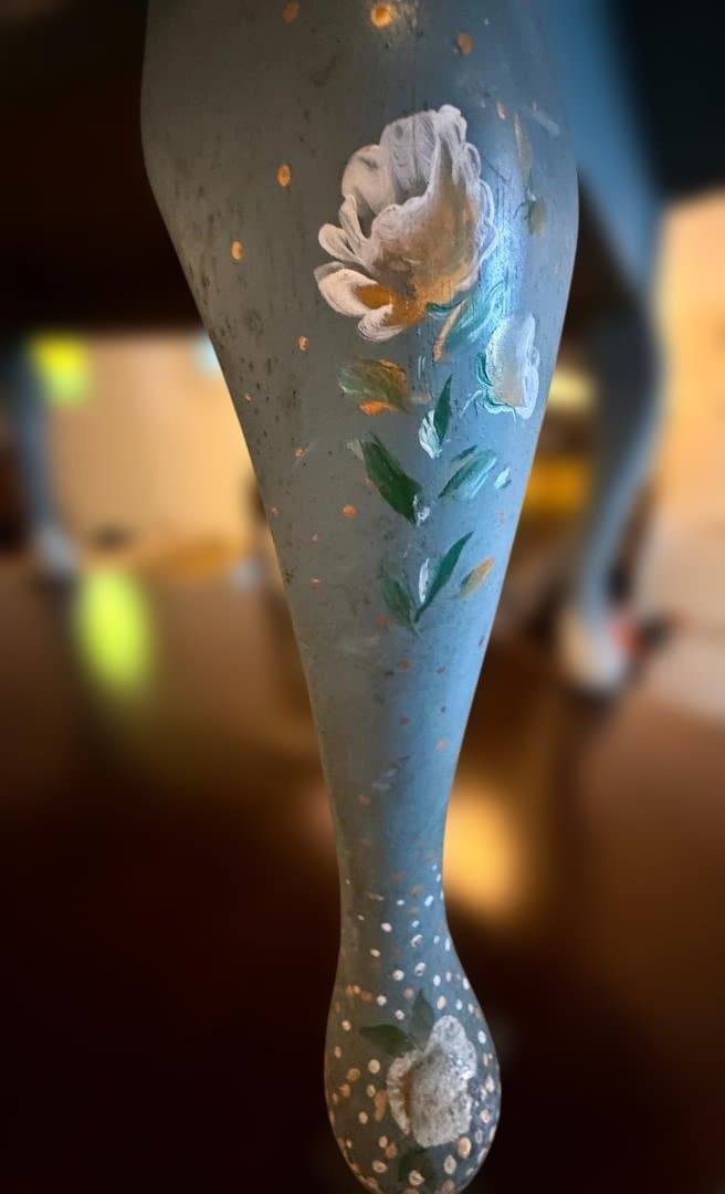 脚 ガラス ローテーブル 幅105cm 花柄ペイント 姫家具 アンティーク