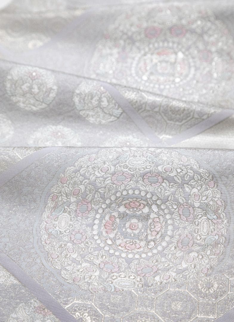 新入荷！！プレス加工済 正絹 礼装用袋帯 銀糸 六通織 正倉院大小華文様 結婚式