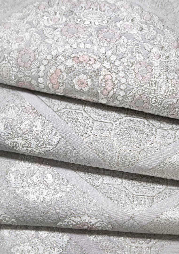 新入荷！！プレス加工済 正絹 礼装用袋帯 銀糸 六通織 正倉院大小華文様 結婚式