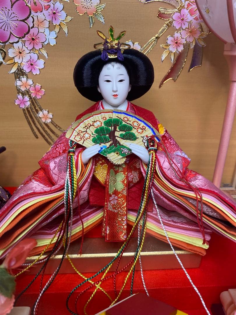 翔玉監修　雛人形親王飾りガラスケース入り・間口約５５×奥行約２８×高さ約４１㎝