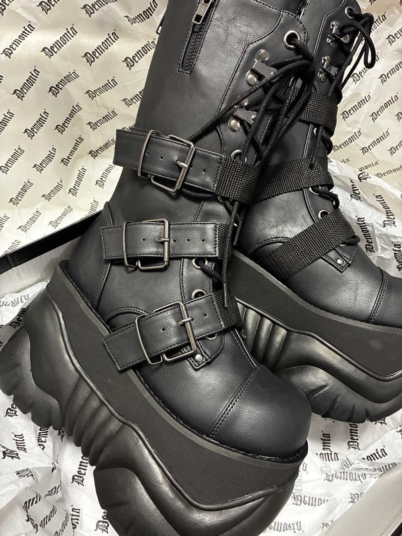 【一回使用】Demonia デモニア 厚底ブーツ 黒25cm M7