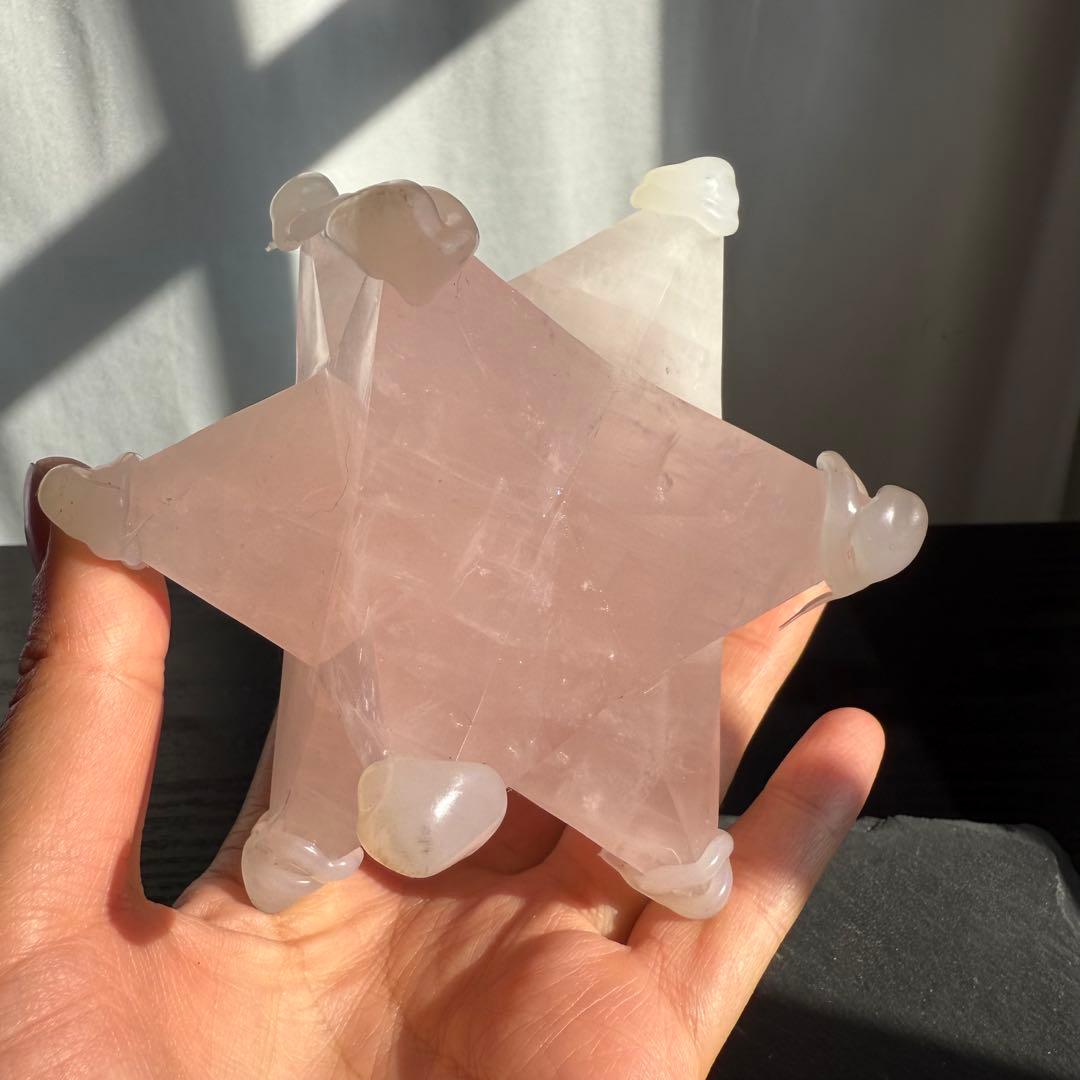 天然石ローズクォーツのアステロイド　マカバスター　置物NO.111814