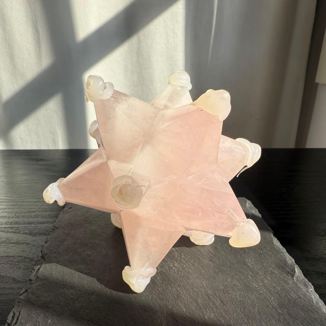 天然石ローズクォーツのアステロイド　マカバスター　置物NO.111814