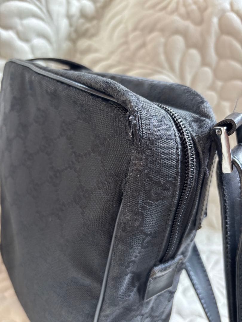 【訳あり】GUCCI GG柄 ブラック ナイロン ショルダーバッグ