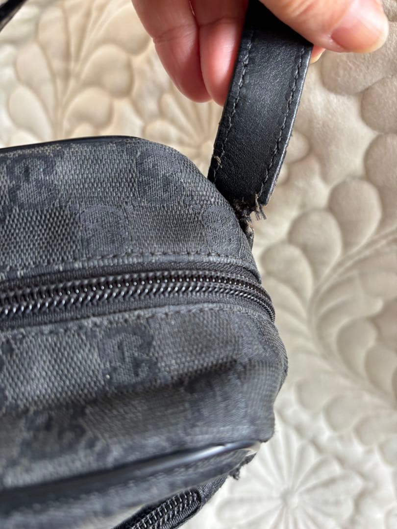 【訳あり】GUCCI GG柄 ブラック ナイロン ショルダーバッグ