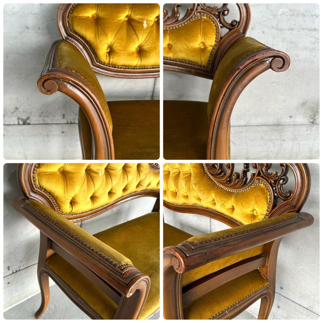 ✦80s✦ アンティークソファ カウチ ベルベット ゴールド 彫刻 ヴィンテージ