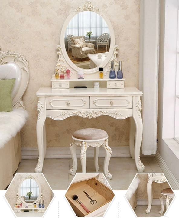 オシャレドレッサー　調節可LEDミラースツール