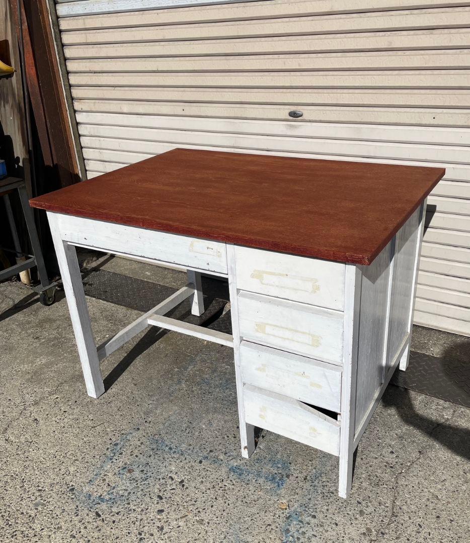 ジャパンヴィンテージ 古い勉強机 作業台 木製 シャビーペイント アトリエ