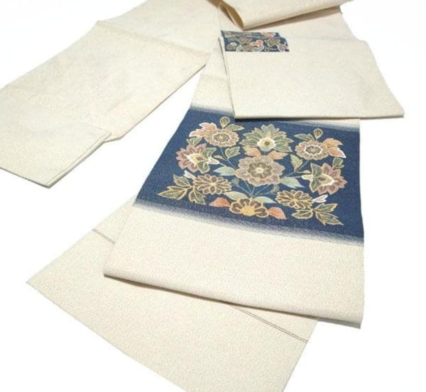 【美品】綴れ帯 河村織物 通年 アイボリー 花更紗 綴れ織 正絹 八寸 西陣