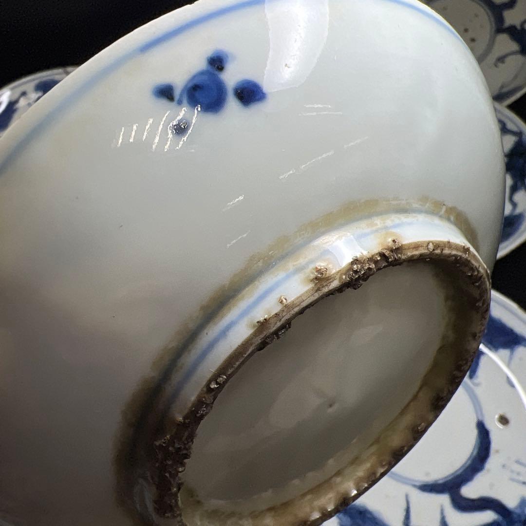 中国明時代　古染付中皿9枚　木箱付　直径約15.5㎝東Y8-0114☆2Fトウル