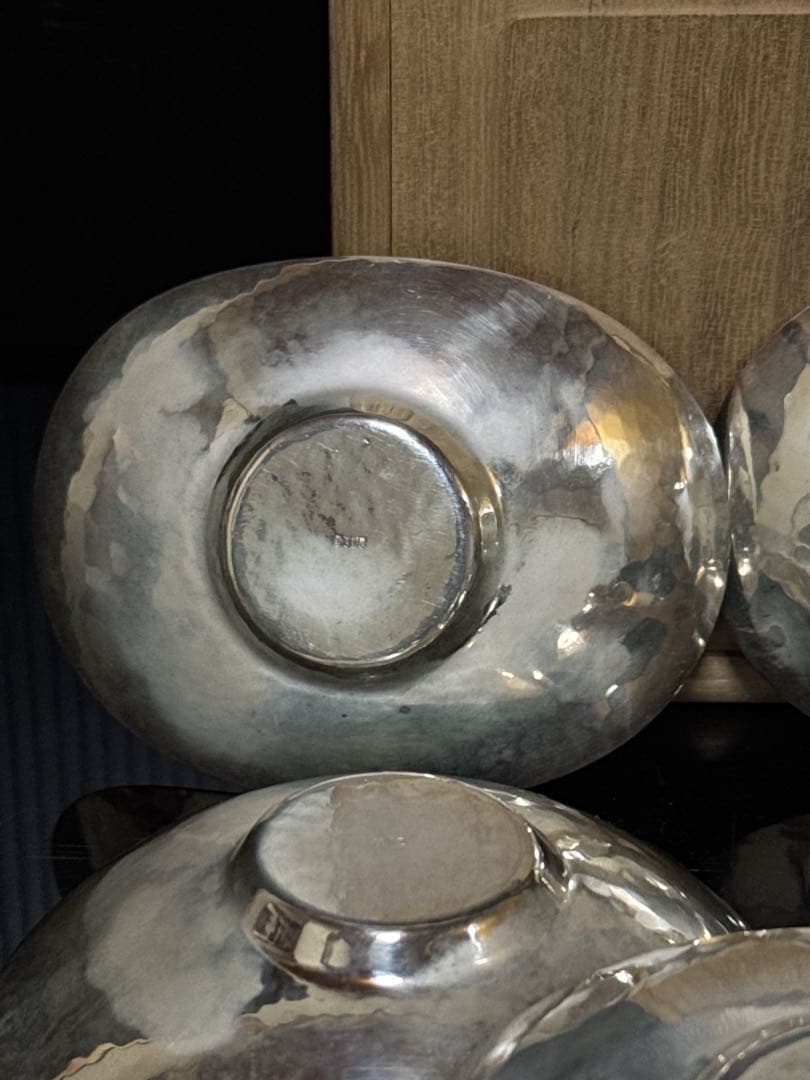 純銀 槌目 小判型 茶托 5枚 桐箱付 約290g 茶道具 煎茶