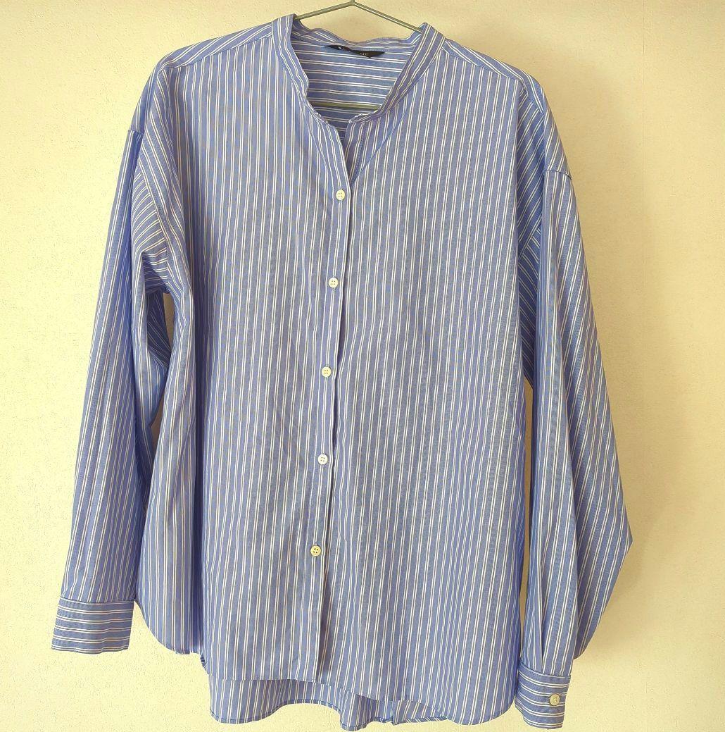 OUR綿100%の播州織シャツ サックスブルー