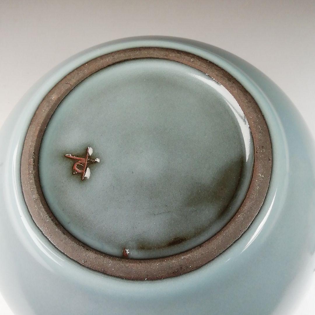 Ｔ１９０　水指　『青磁　水指』『月白』『妙高焼』『髙井進』　共箱　茶道具