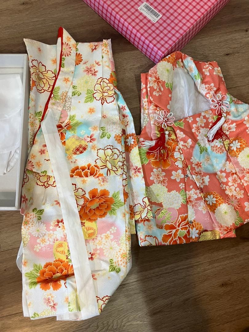七五三用ピンク花柄着物セット　3歳