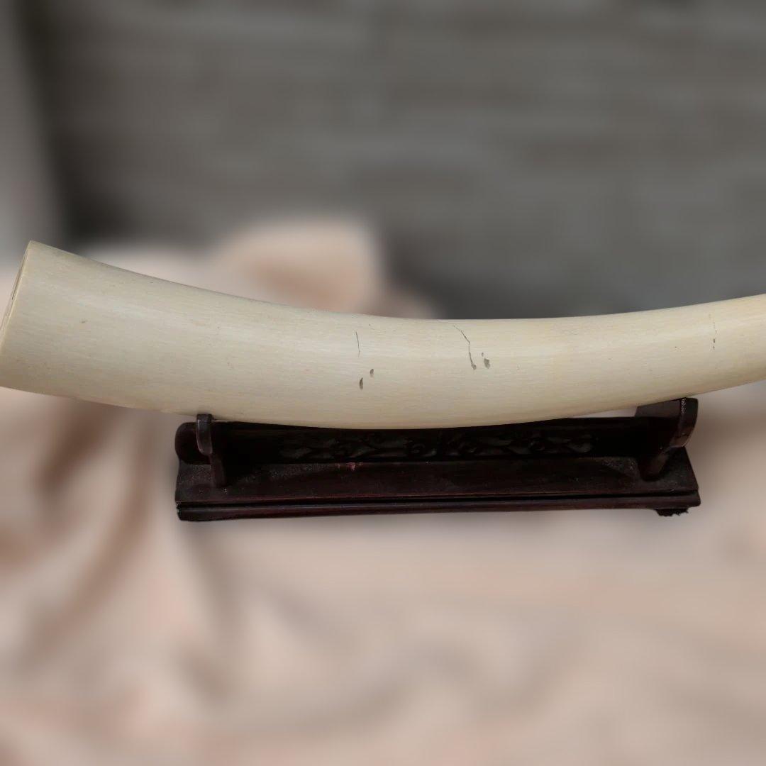 象牙風の置物 木製台座付き