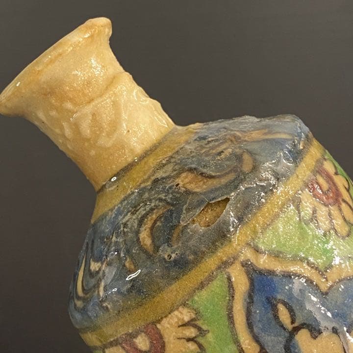 イラン19世紀 ペルシャ 筒型 花瓶 イスラム陶器 ヨーロッパ アンティーク